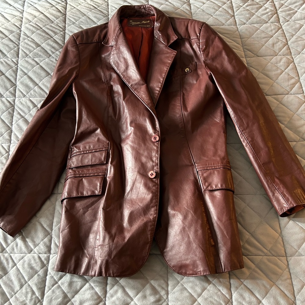 Men's Etienne Aigner Burgundy Leather Blazer 42